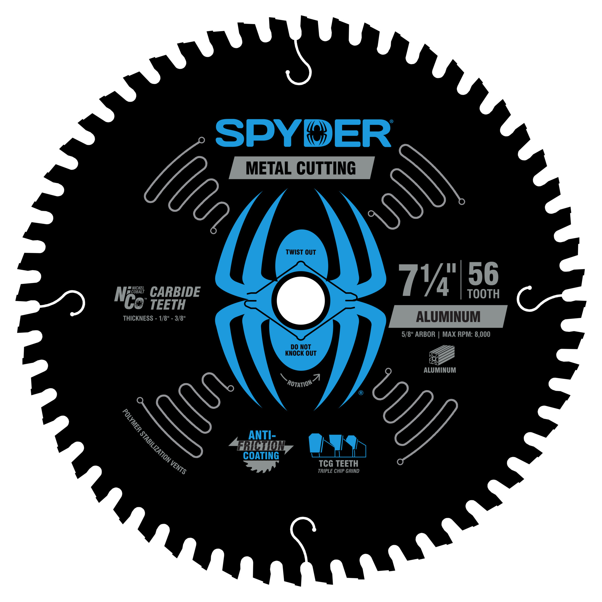 Spyder Circular Saw Blade — 7 1/4in., 56-Tooth, Aluminum, NiCo Carbide Teeth, Anti-Friction Coating, Model# 13517